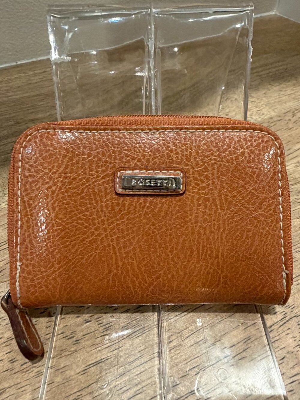 Rosetti Tan Faux Leather Zip Around Coin Purse Card Holder Wallet